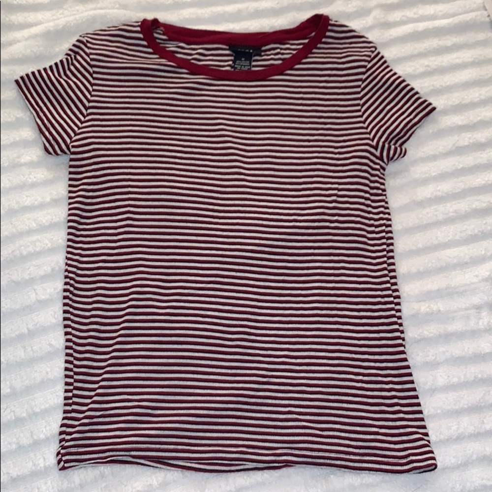Red, White, and Black Striped Short Sleeve Shirt